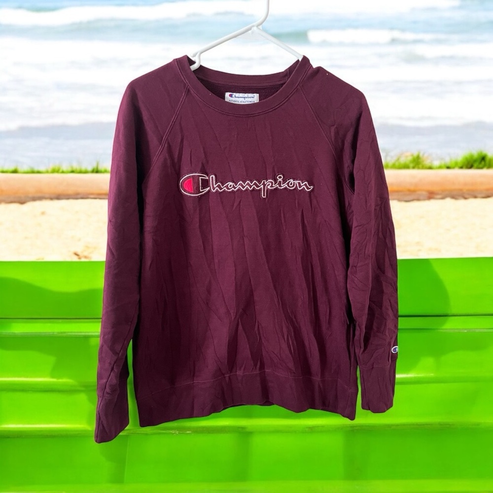 Champion Authentic Athleticwear Mens Medium Maroon Crewneck Sweatshirt Spell Out